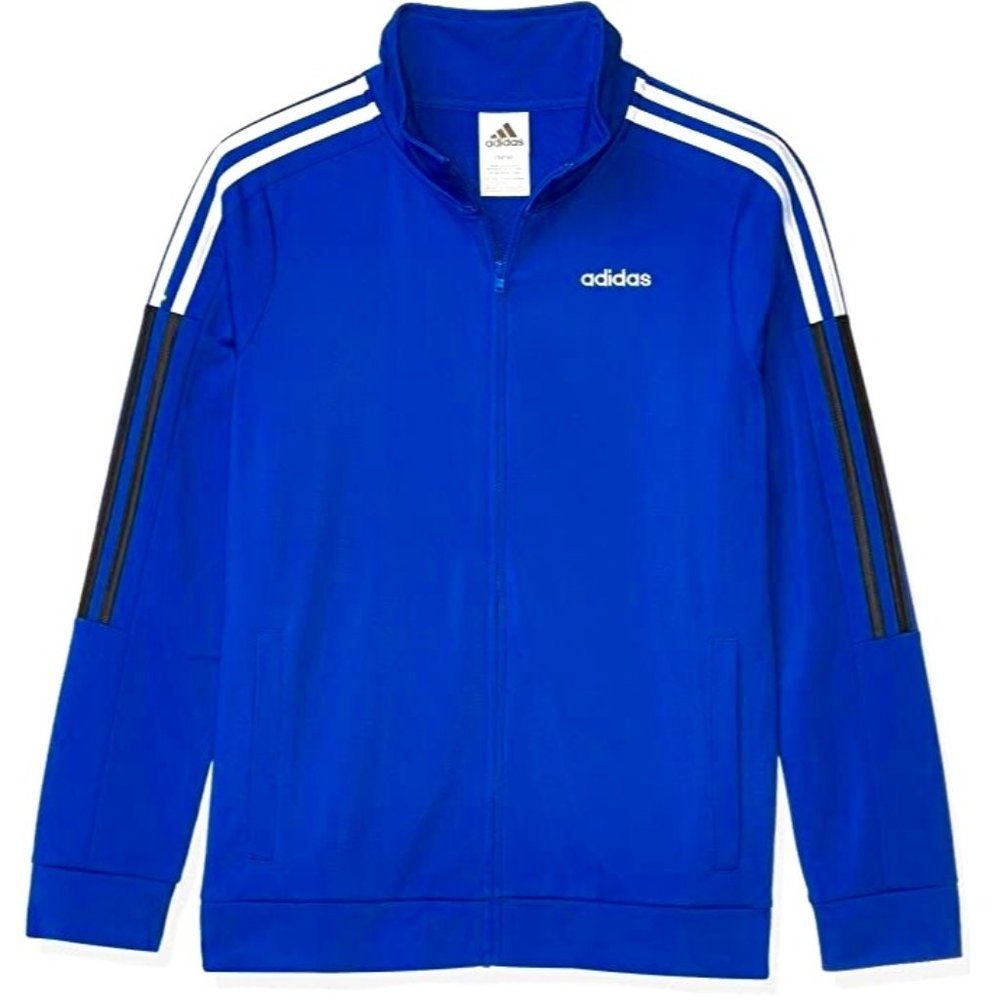 New ADIDAS BOYS SIZE 10 MEDIUM BLUE WHITE FULL ZIP CLASSIC TRACK OUTDOOR JACKET